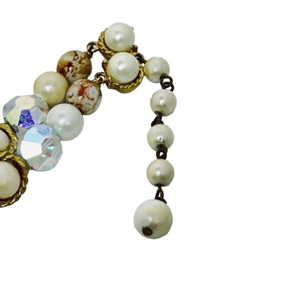 Marvella Faux Pearl/Marble And AB Beads Gold Tone Double Strand Necklace (5447) - Picture 8 of 11